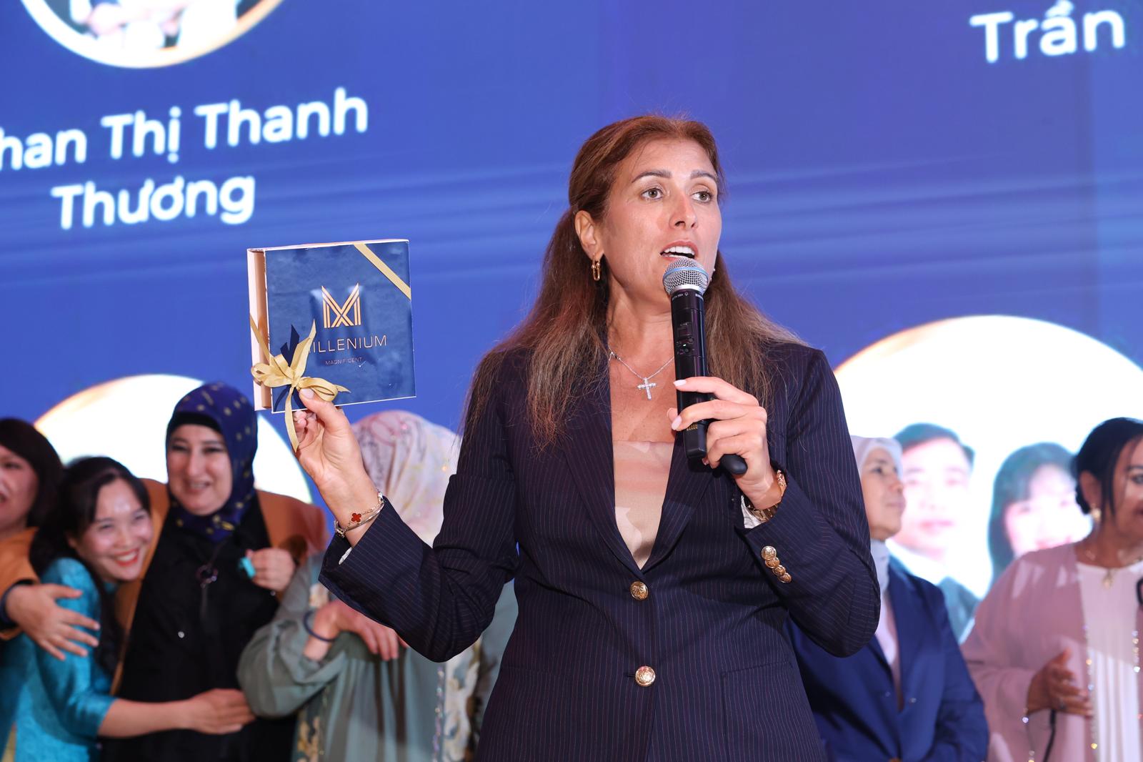 Anna with a microphone