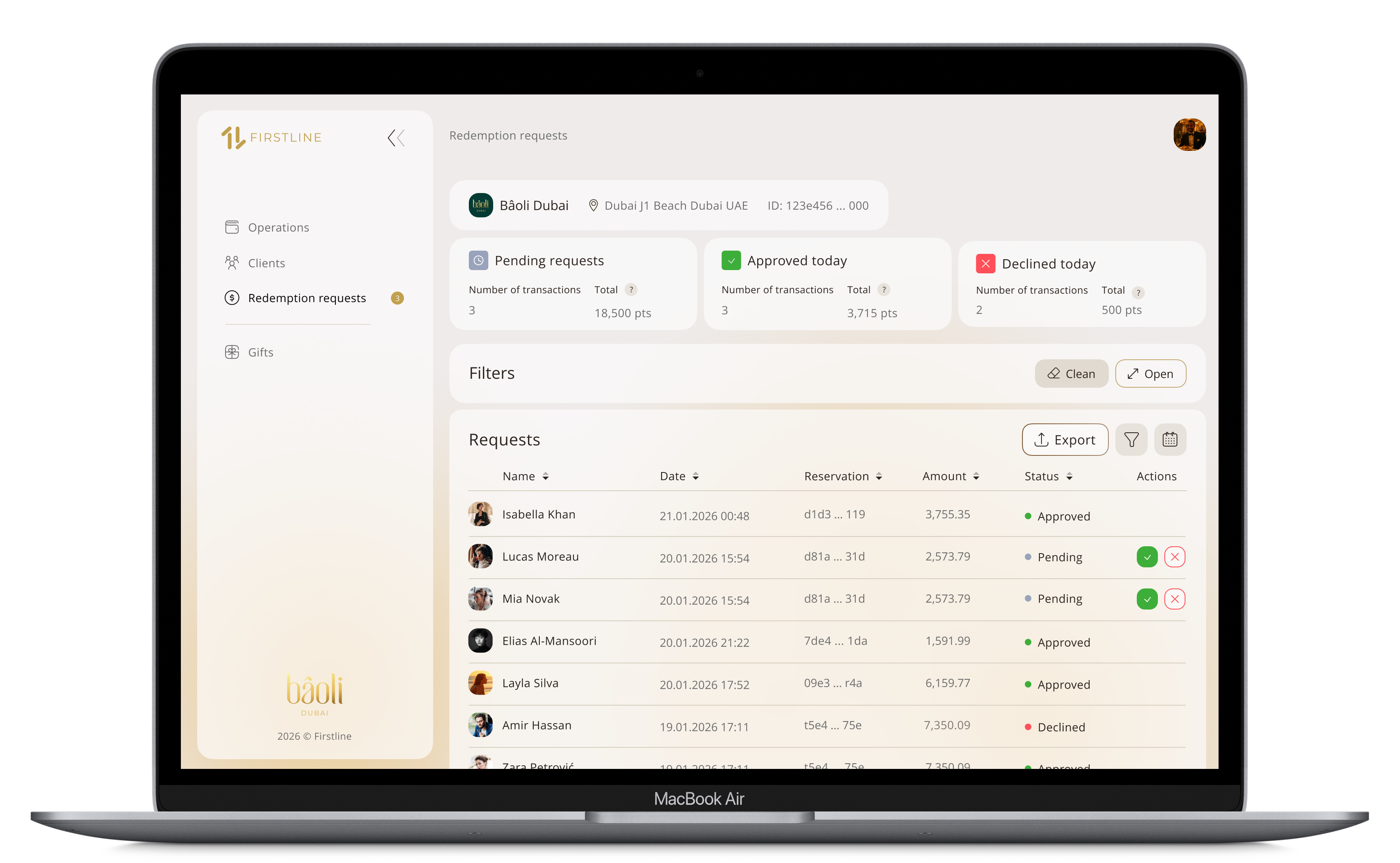 Firstline CRM dashboard on a laptop