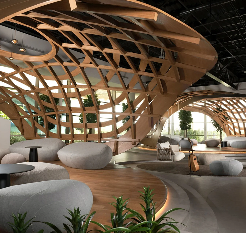 Loft with wooden decorations