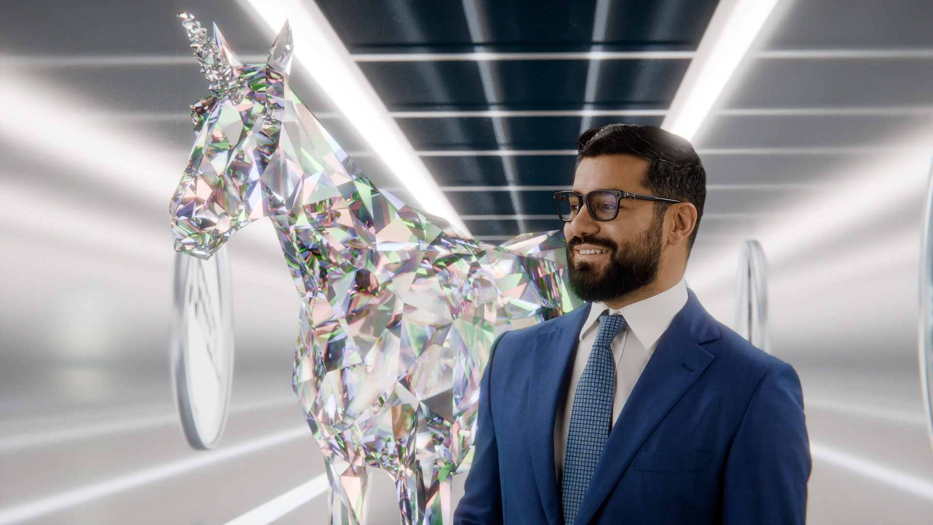 Narek with the unicorn is looking sideways