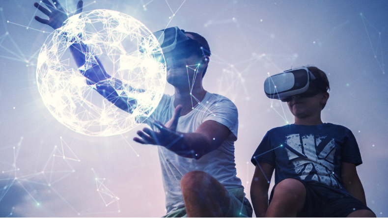 Guys in virtual reality headset