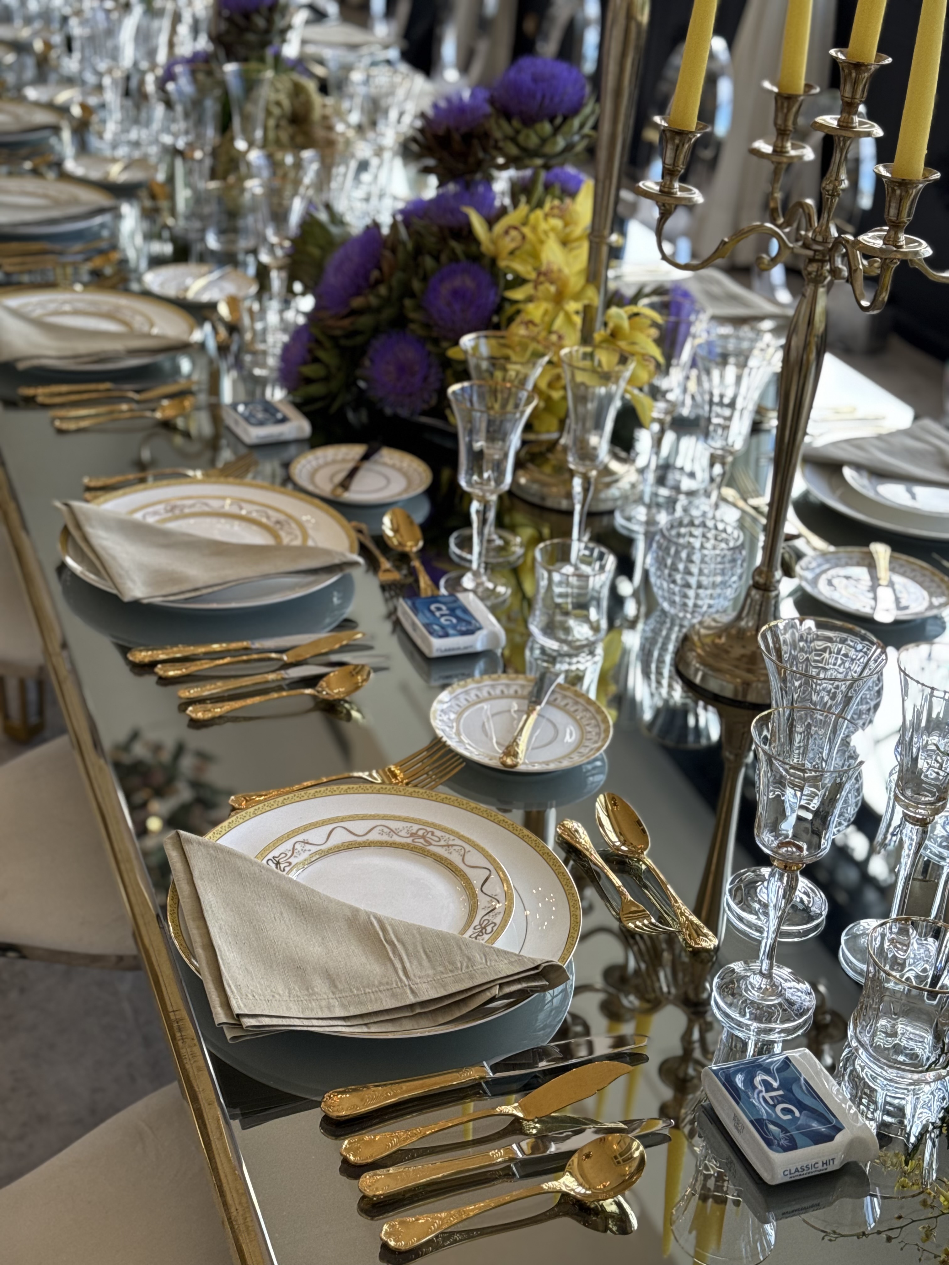 The festive table setting at the château