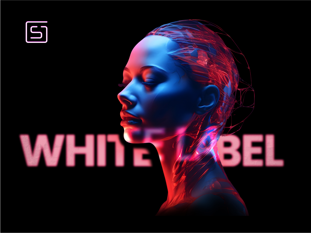 A cyber-girl and the text "White Label"